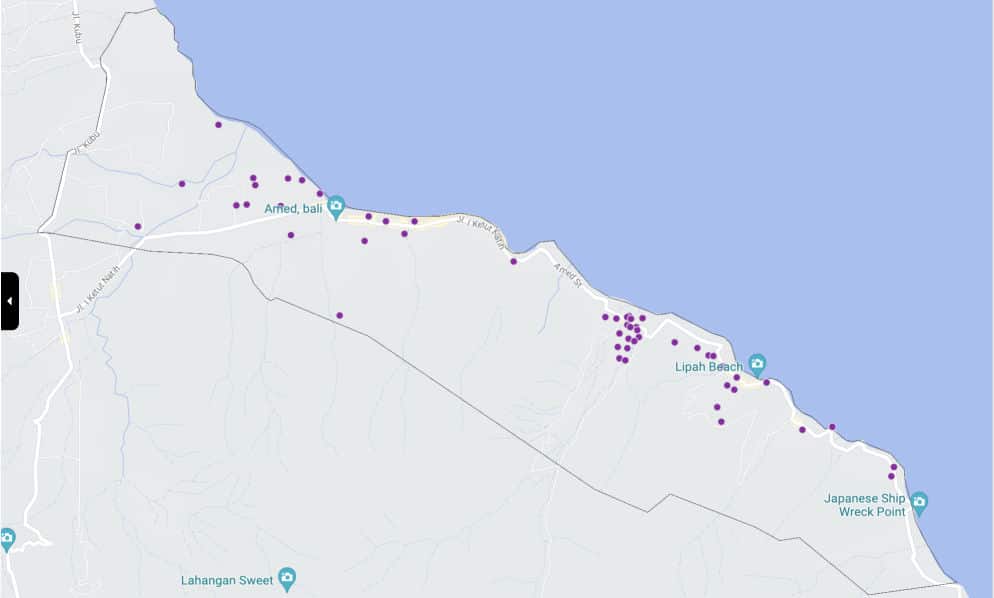 Map showing locations of 2-bed villas for rent in Amed