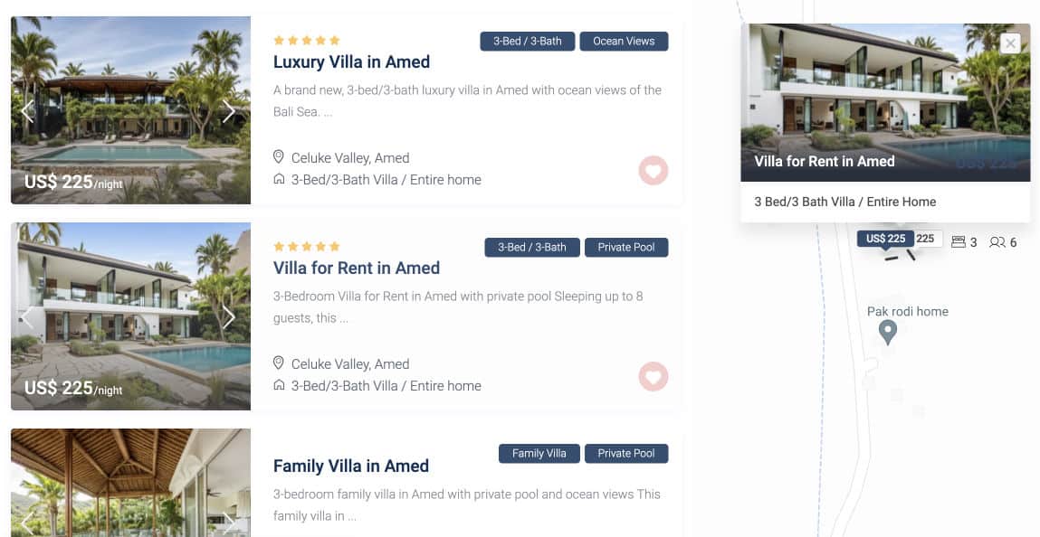 Booking page of Bali villa management reservations website.