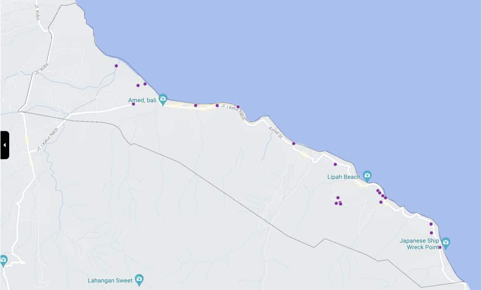 Map showing locations of 3-bed villas for rent in Amed