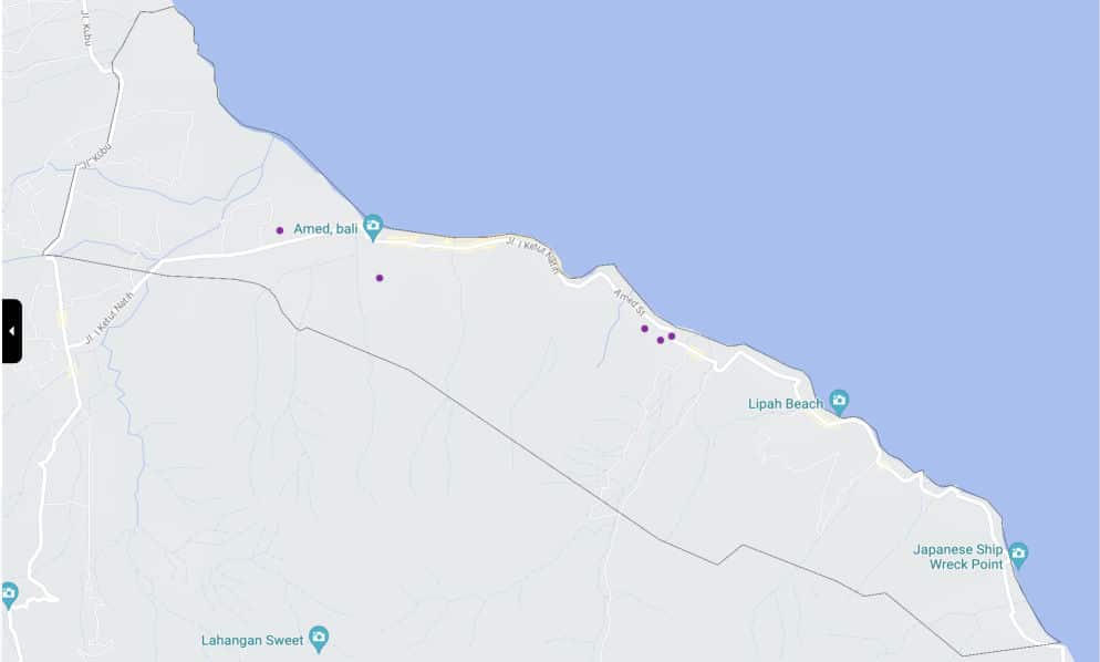 Map showing locations of 4-bed villas for rent in Amed