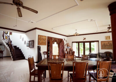 Wooden dining table in a traditional Balinese mansion