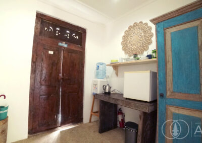 Bluer wooden wardrobe with bedroom door made of teak wood