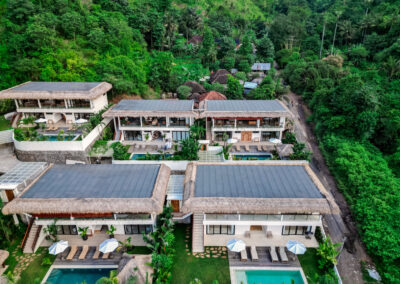 Drone view of the Vesica Villas Celuke luxury villa development in Amed.